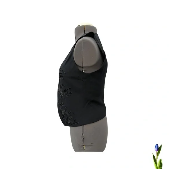 90s Vintage Liz Claiborne Vest Black Beaded Embellished Tuxedo - Picture 4 of 9